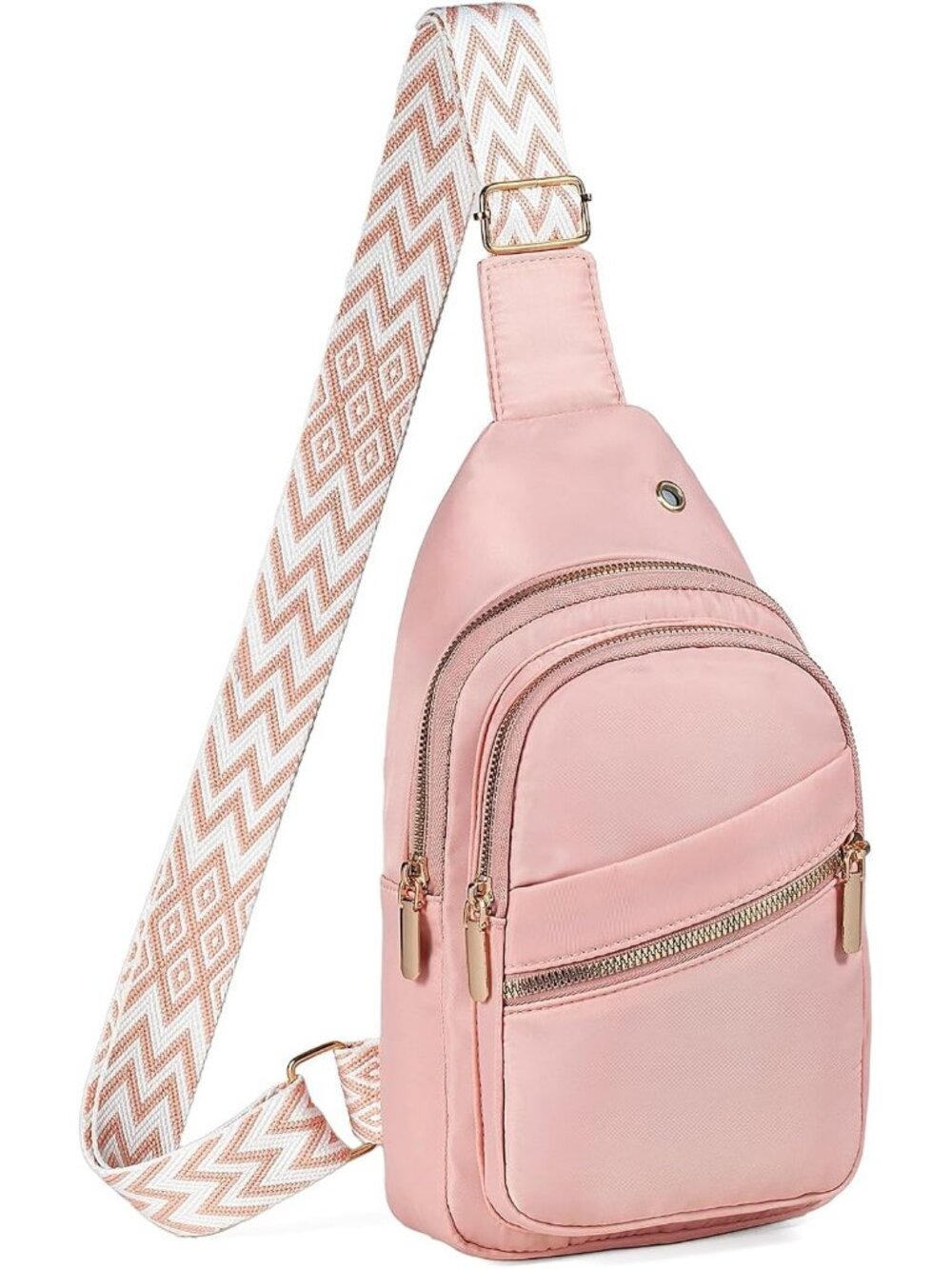 Women Pink Sling Outdoor Nylon Water Resistant Travel Hiking Crossbody Bag